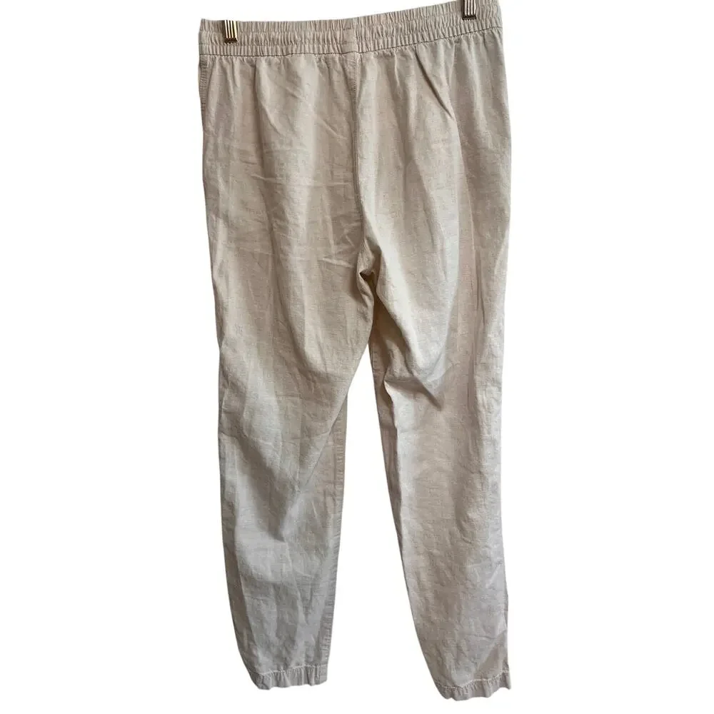 H&M Linen Cotton Drawstring Jogger Pants Women’s Small Beige Oatmeal Tapered